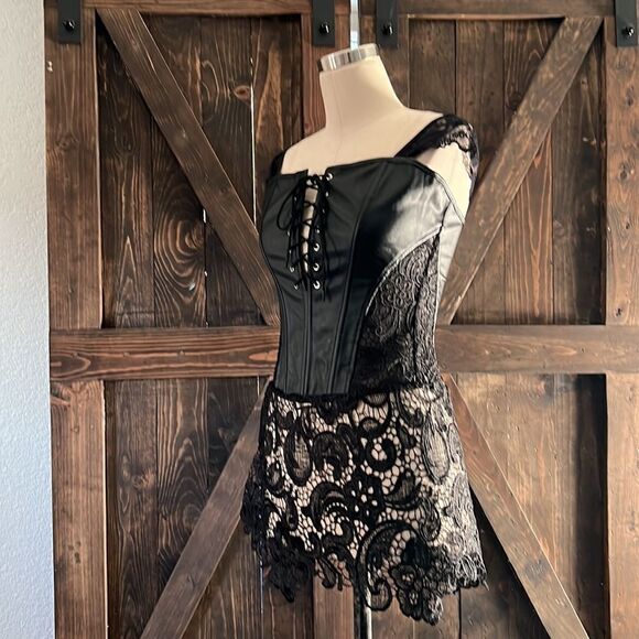 NWT Wechery faux Leather Sweetheart Steampunk Gothic Corset Bustier Lace… - Picture 5 of 16